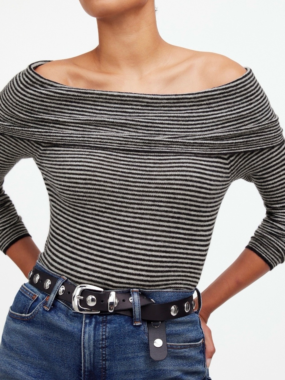 Madewell Black and White Striped Off-Shoulder Sweater